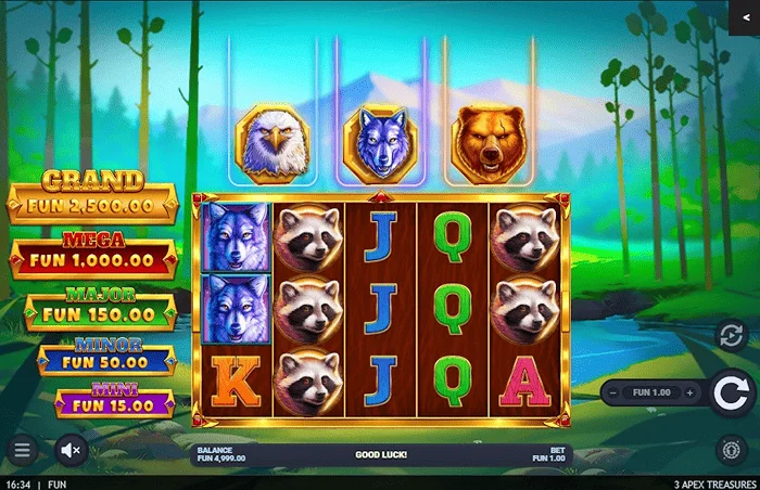 3 Apex Treasures - Fő játék képernyő 5×3-as tárcsákkal